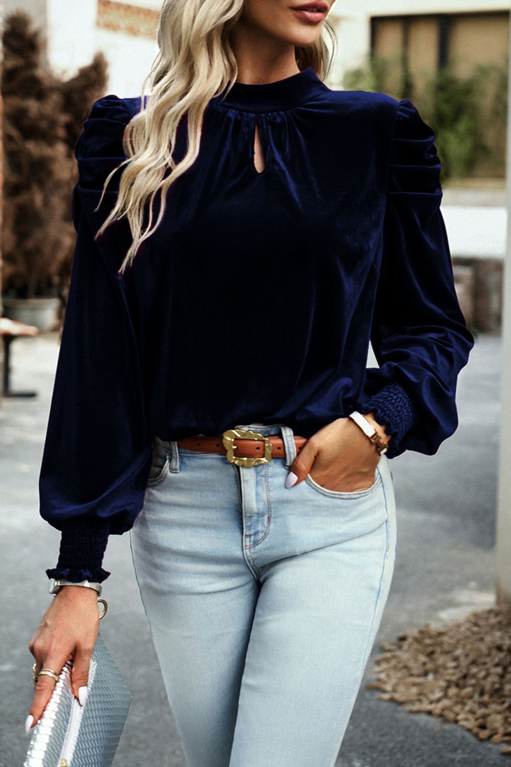 Puff Velvet Long Sleeve Blouse