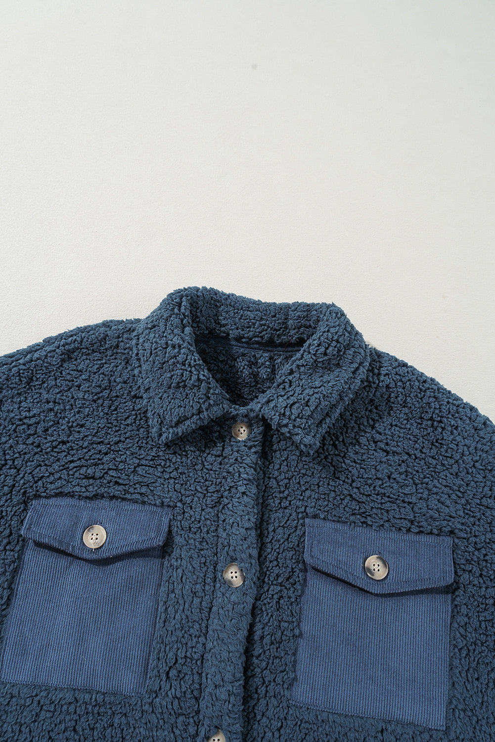 Blue Contrast Flap Teddy Coat