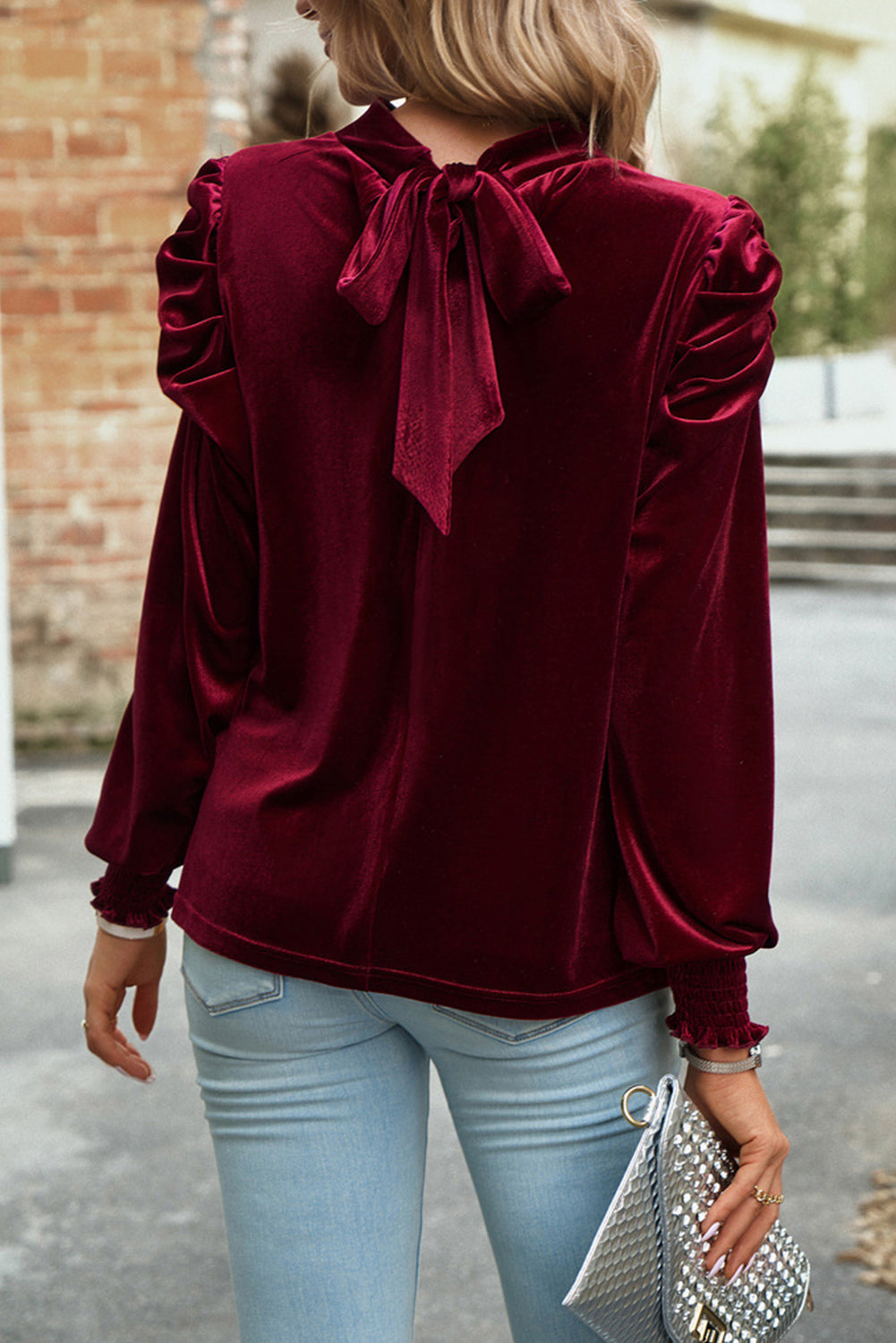 Puff Velvet Long Sleeve Blouse