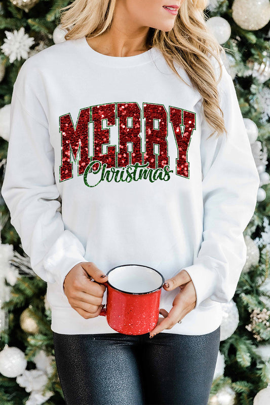 MERRY Christmas Heat Transfer Printing Crewneck Pullover Sweatshirt