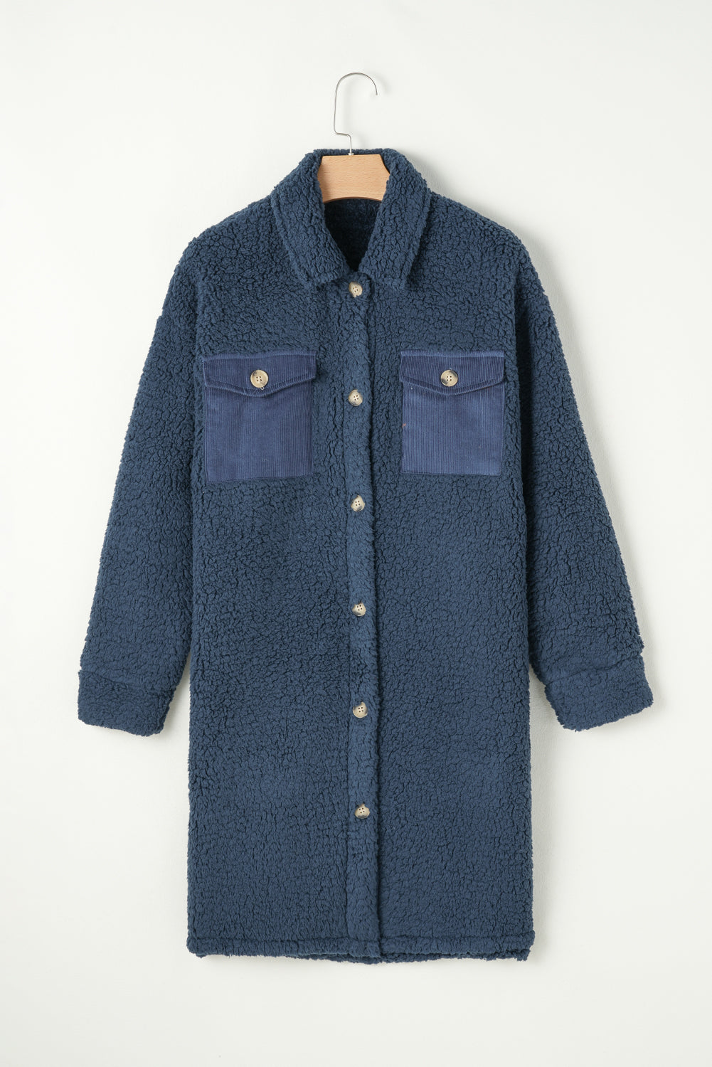 Blue Contrast Flap Teddy Coat