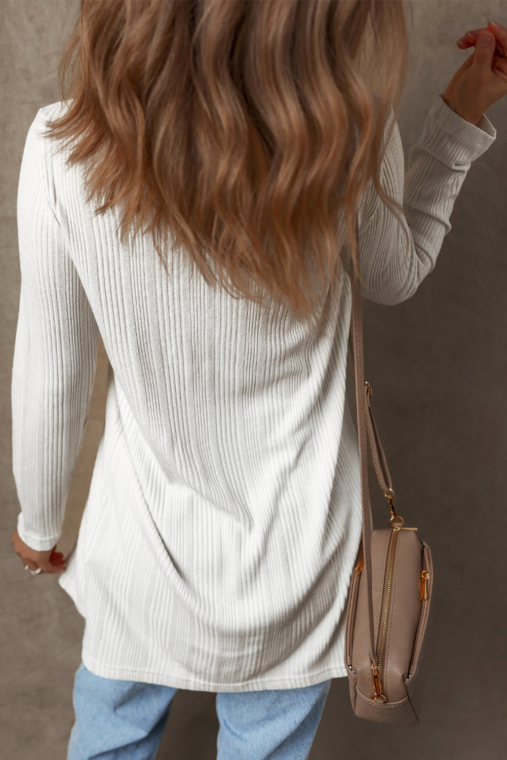 White Ribbed Button up Tunic Cardigan