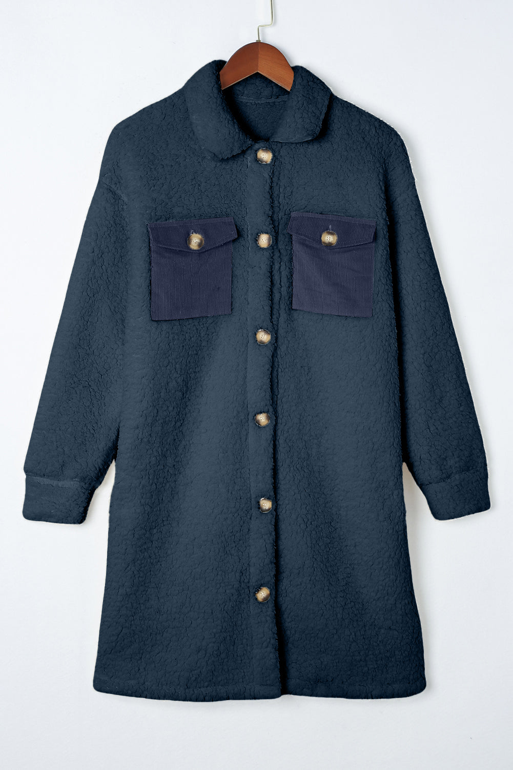 Blue Contrast Flap Teddy Coat