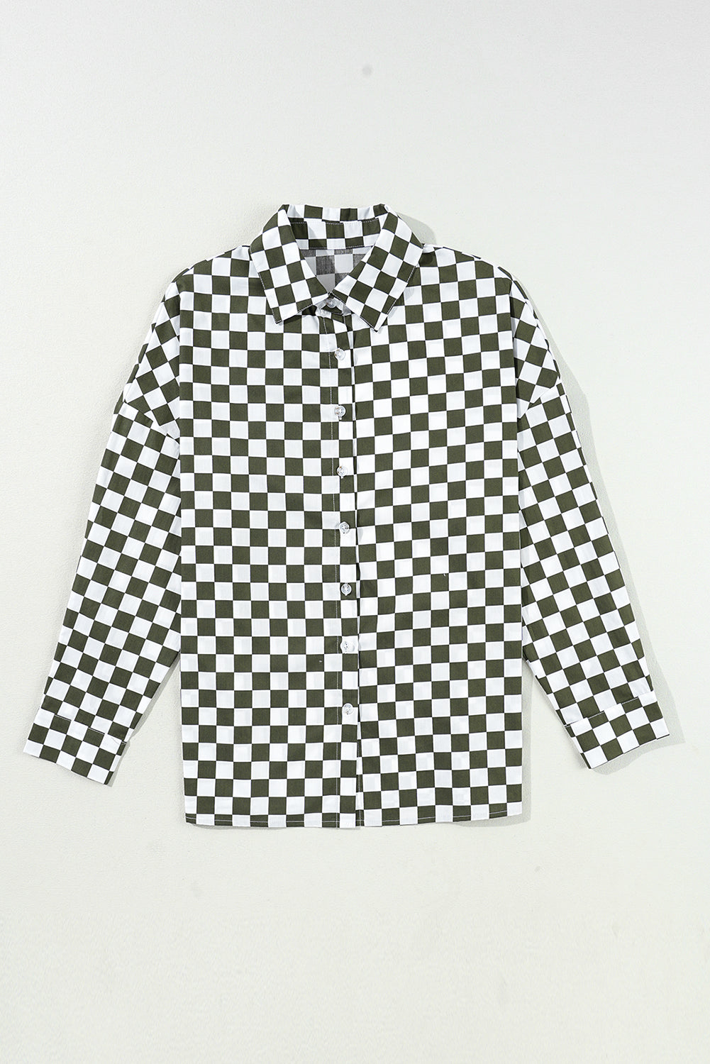 Green Checkerboard Printed Drop Shoulder Shirt