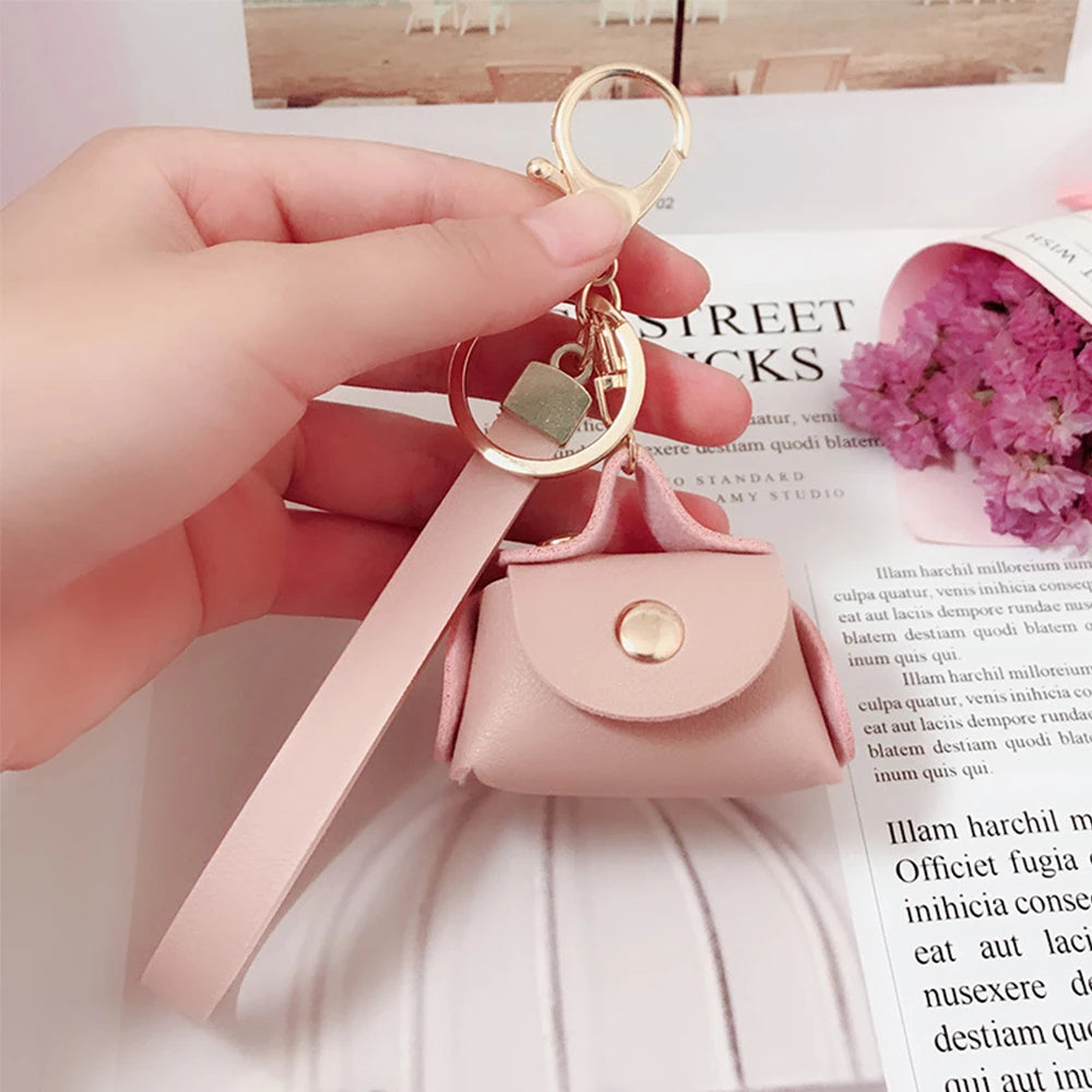 Cute Kawaii Mini Bag Keychain Creative Keyring Women Car Purse Pendant Keychains Gift PU Leather Small Handbag Coin Purses