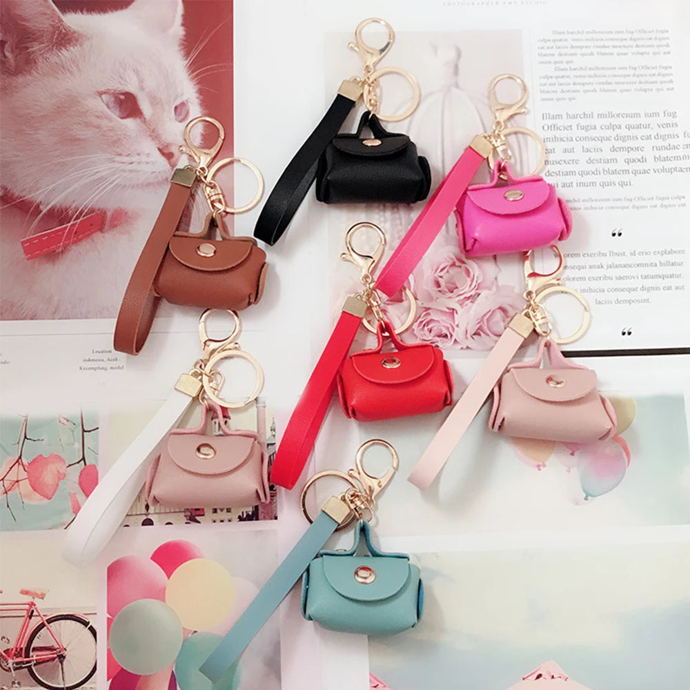 Cute Kawaii Mini Bag Keychain Creative Keyring Women Car Purse Pendant Keychains Gift PU Leather Small Handbag Coin Purses