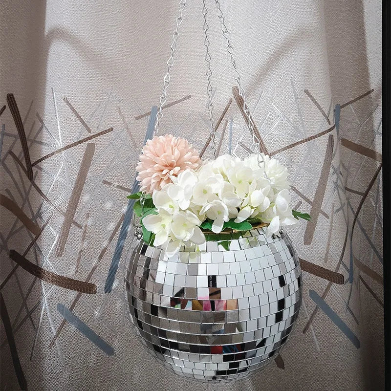 Disco Ball Planter Globe Shape Mirror Hanging Vase Flower Pots Hanging Planter Bohemian Style Flowerpots Garden Pots & Planters