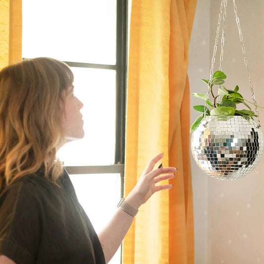 Disco Ball Planter Globe Shape Mirror Hanging Vase Flower Pots Hanging Planter Bohemian Style Flowerpots Garden Pots & Planters