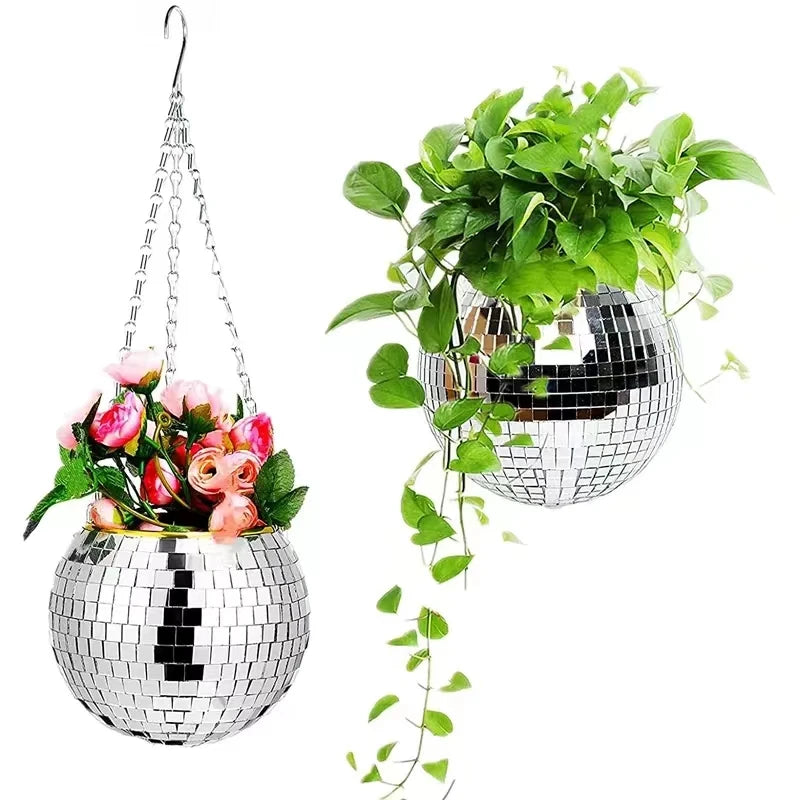 Disco Ball Planter Globe Shape Mirror Hanging Vase Flower Pots Hanging Planter Bohemian Style Flowerpots Garden Pots & Planters