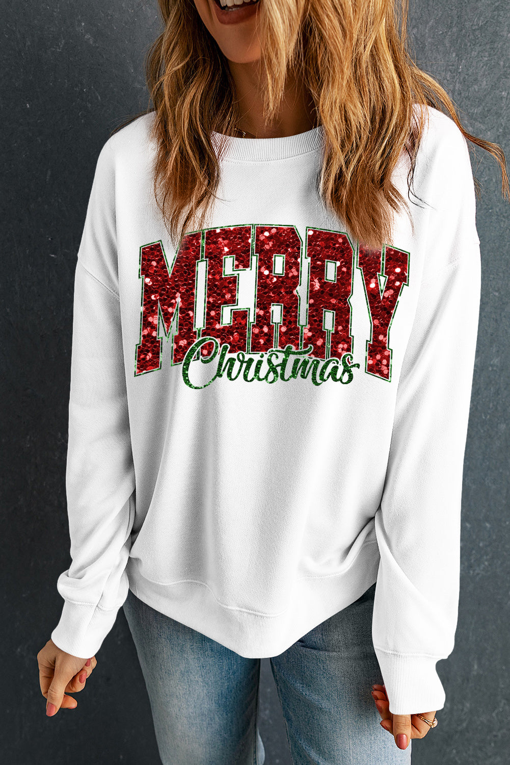 MERRY Christmas Heat Transfer Printing Crewneck Pullover Sweatshirt