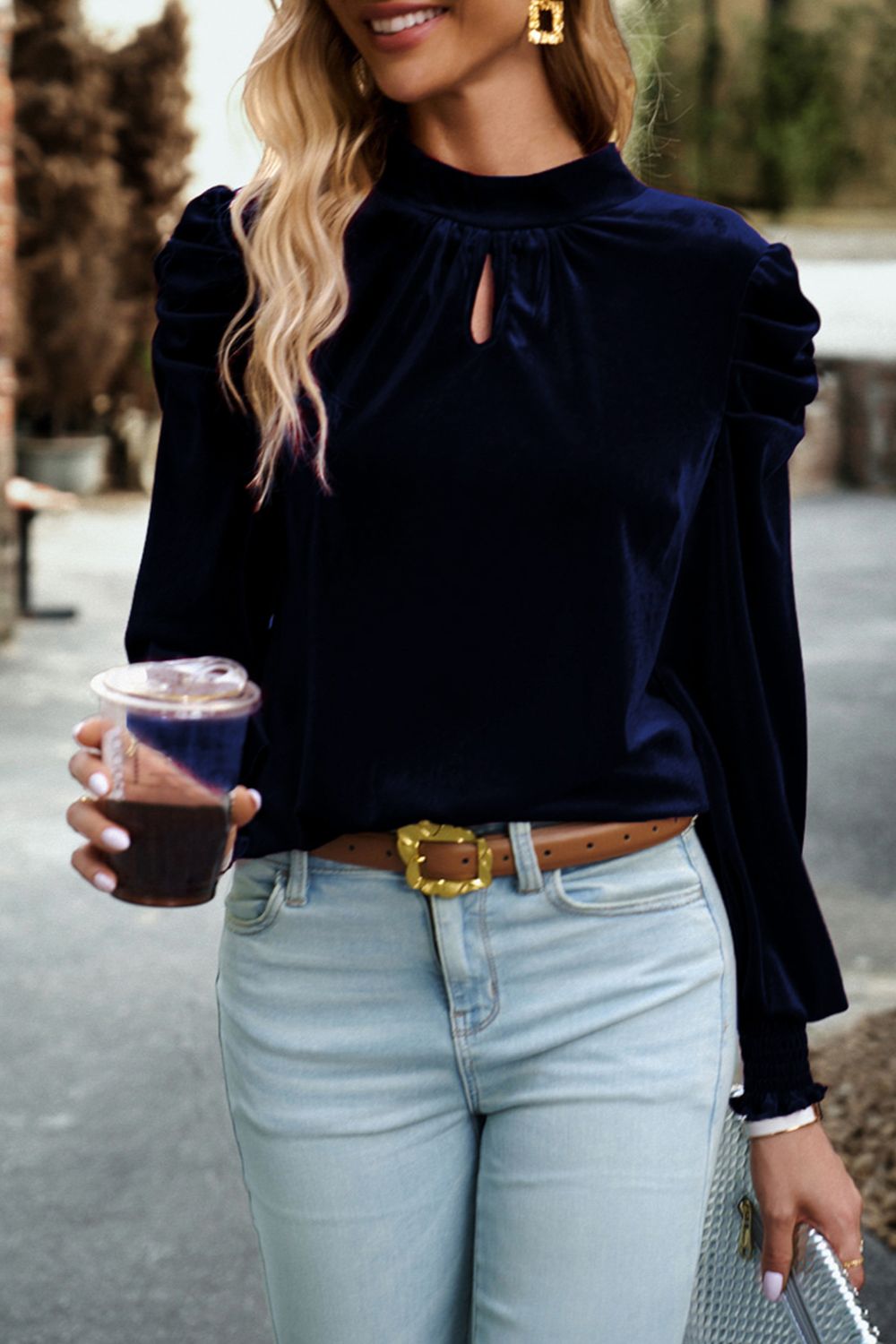 Puff Velvet Long Sleeve Blouse