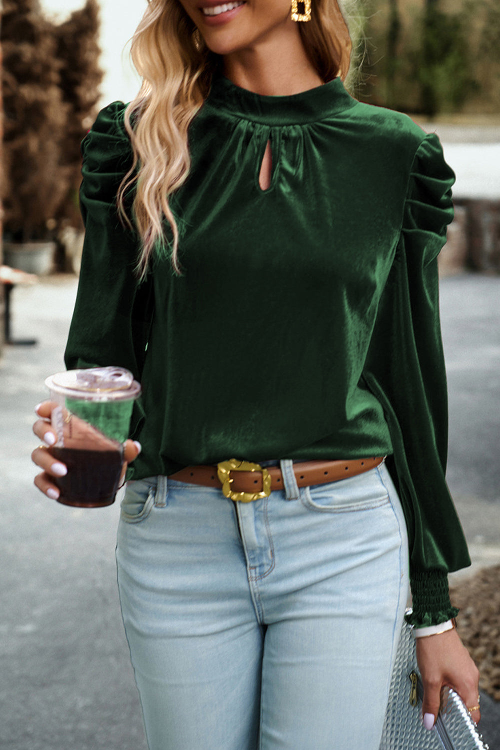 Puff Velvet Long Sleeve Blouse