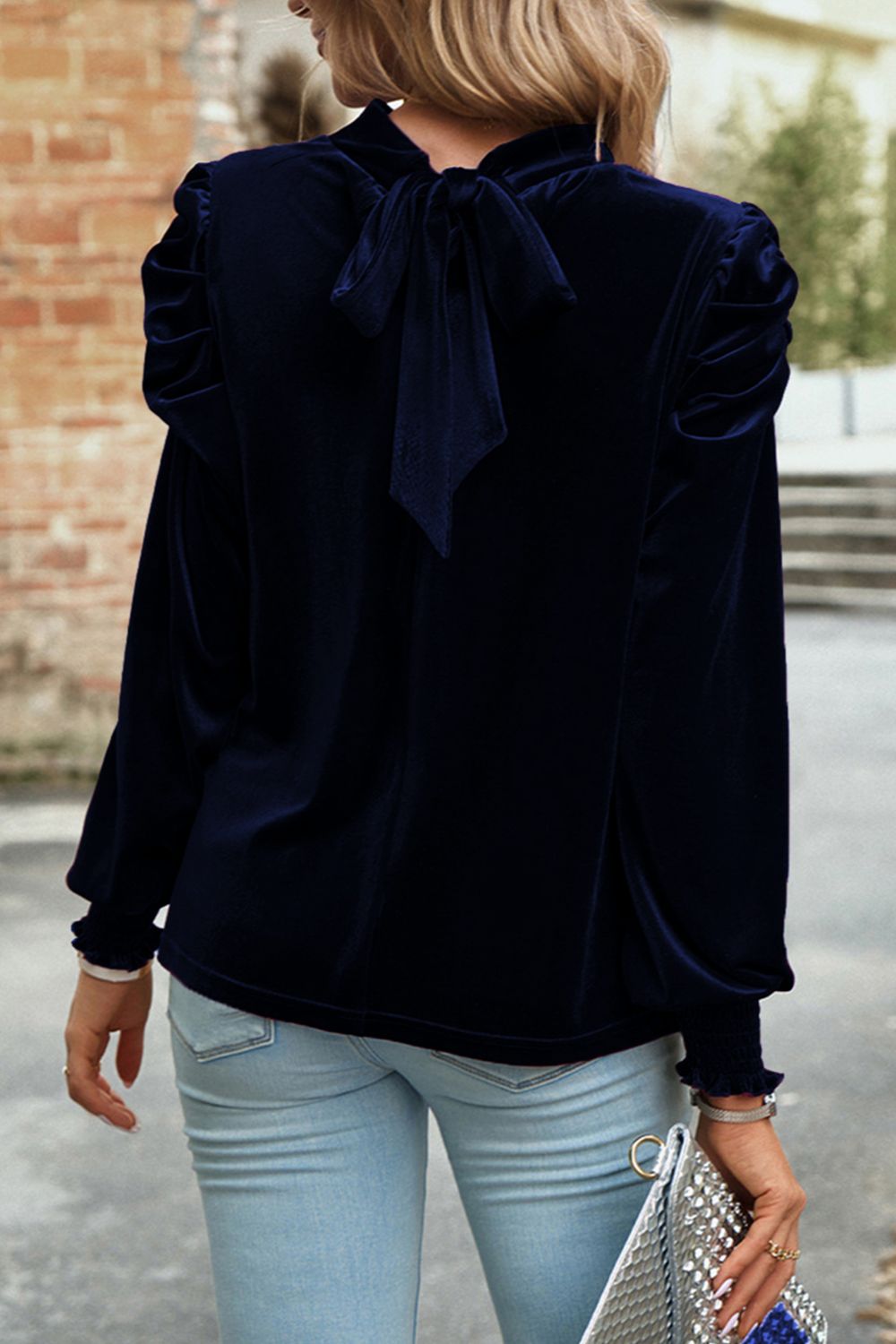 Puff Velvet Long Sleeve Blouse