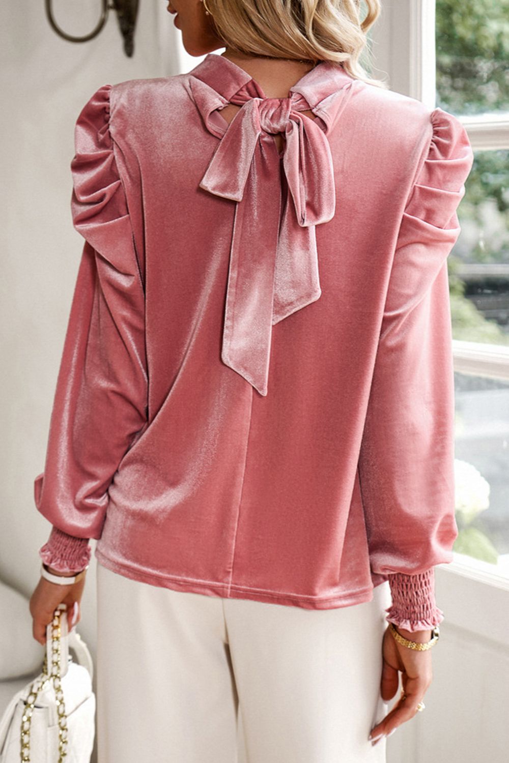 Puff Velvet Long Sleeve Blouse