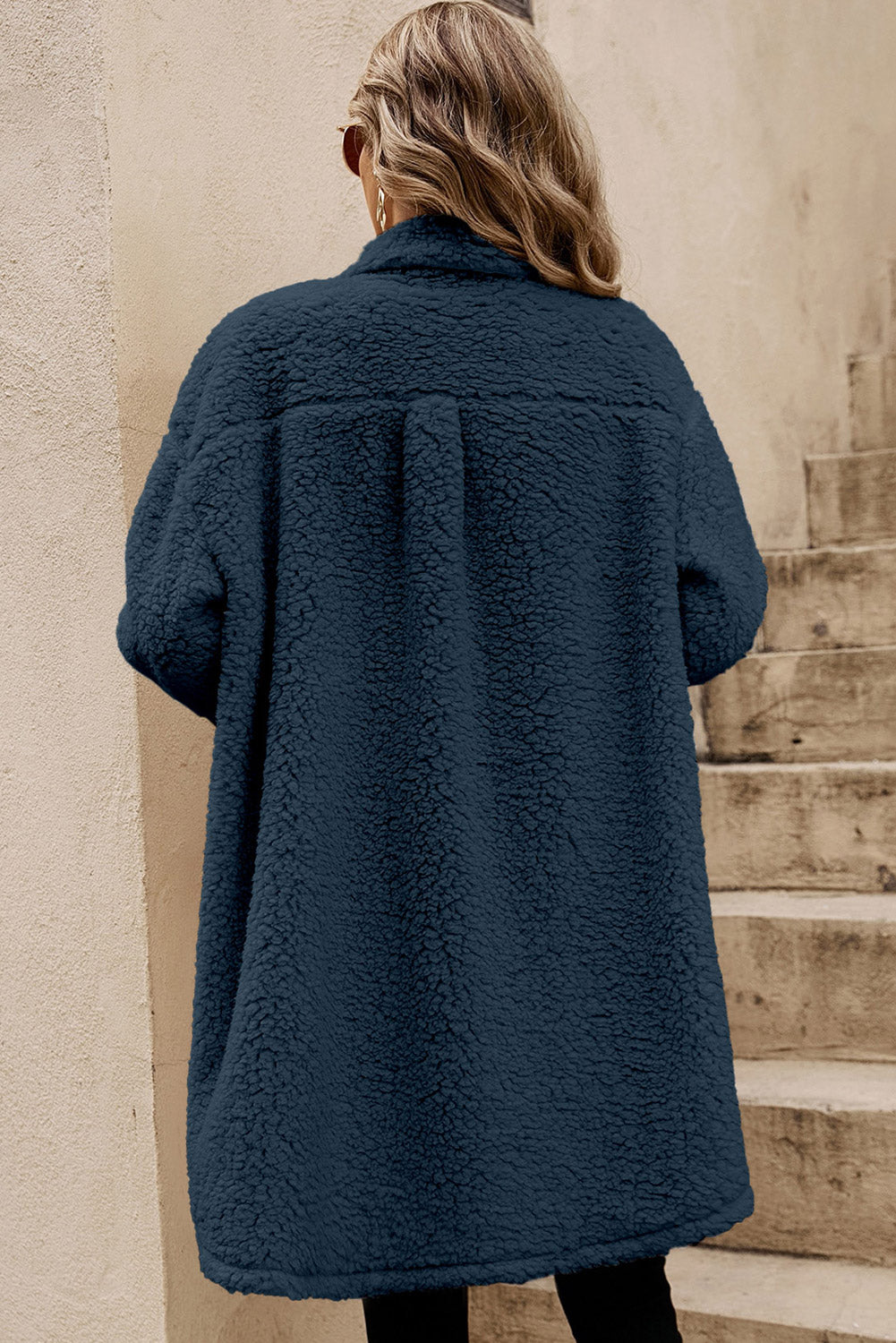 Blue Contrast Flap Teddy Coat